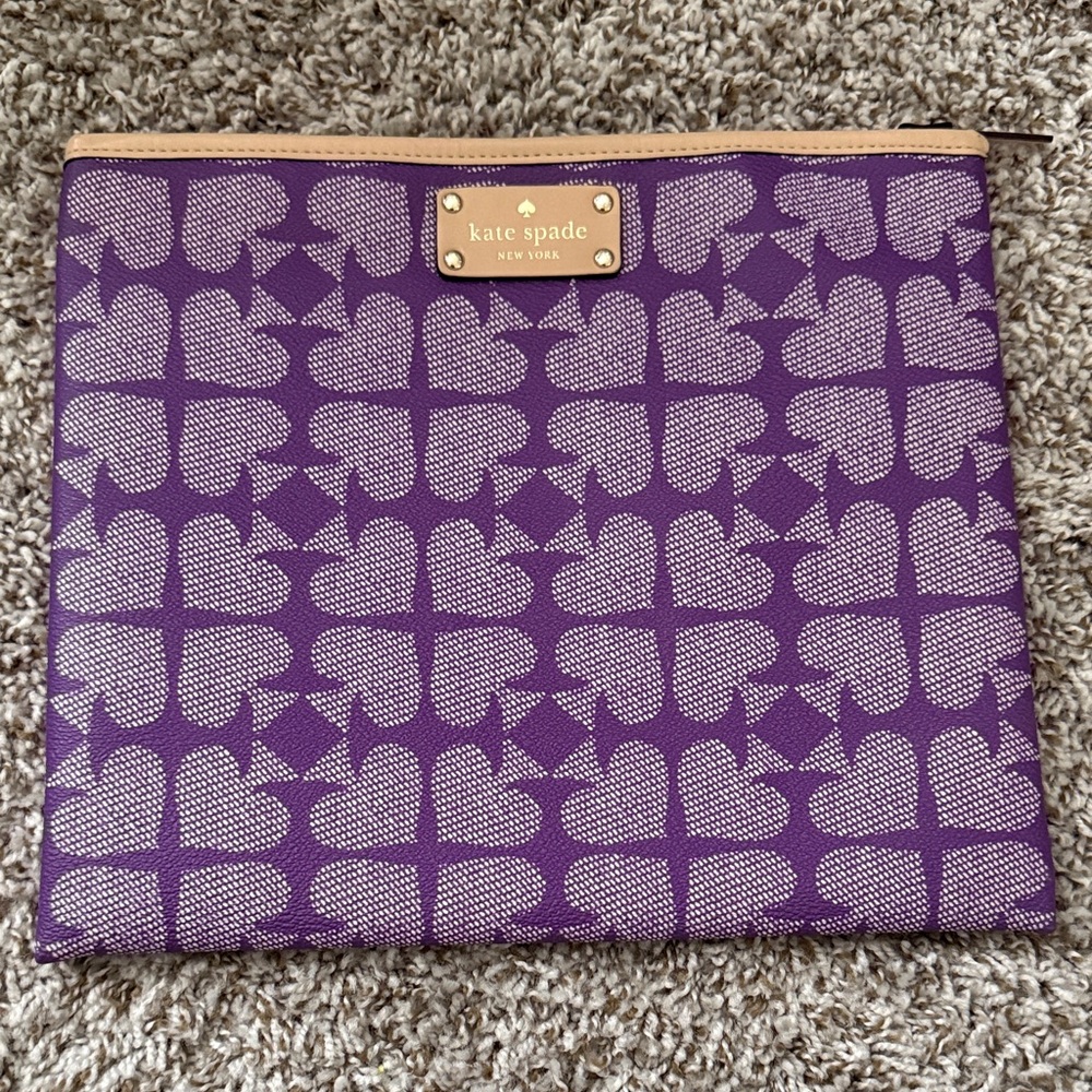 Kate Spade Adrienne Pebbled Ace of Hearts Purple Clutch